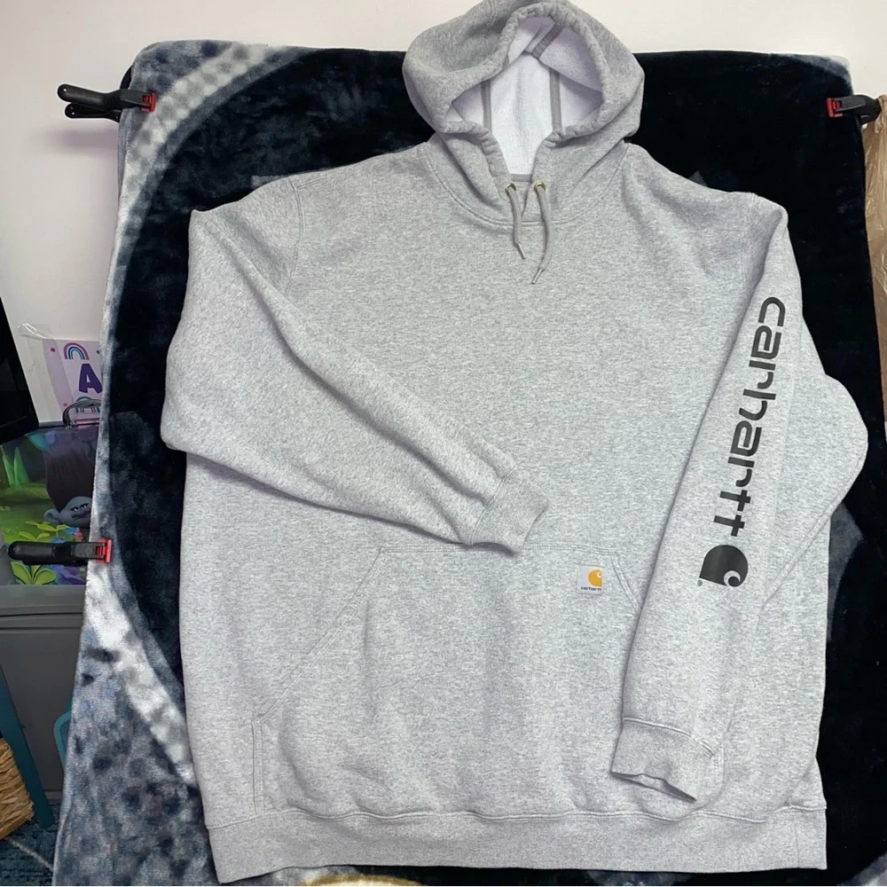 Carhartt Hoodie Mens 3XL Tall Gray Original Fit Spellout Work Streetwear Trendy